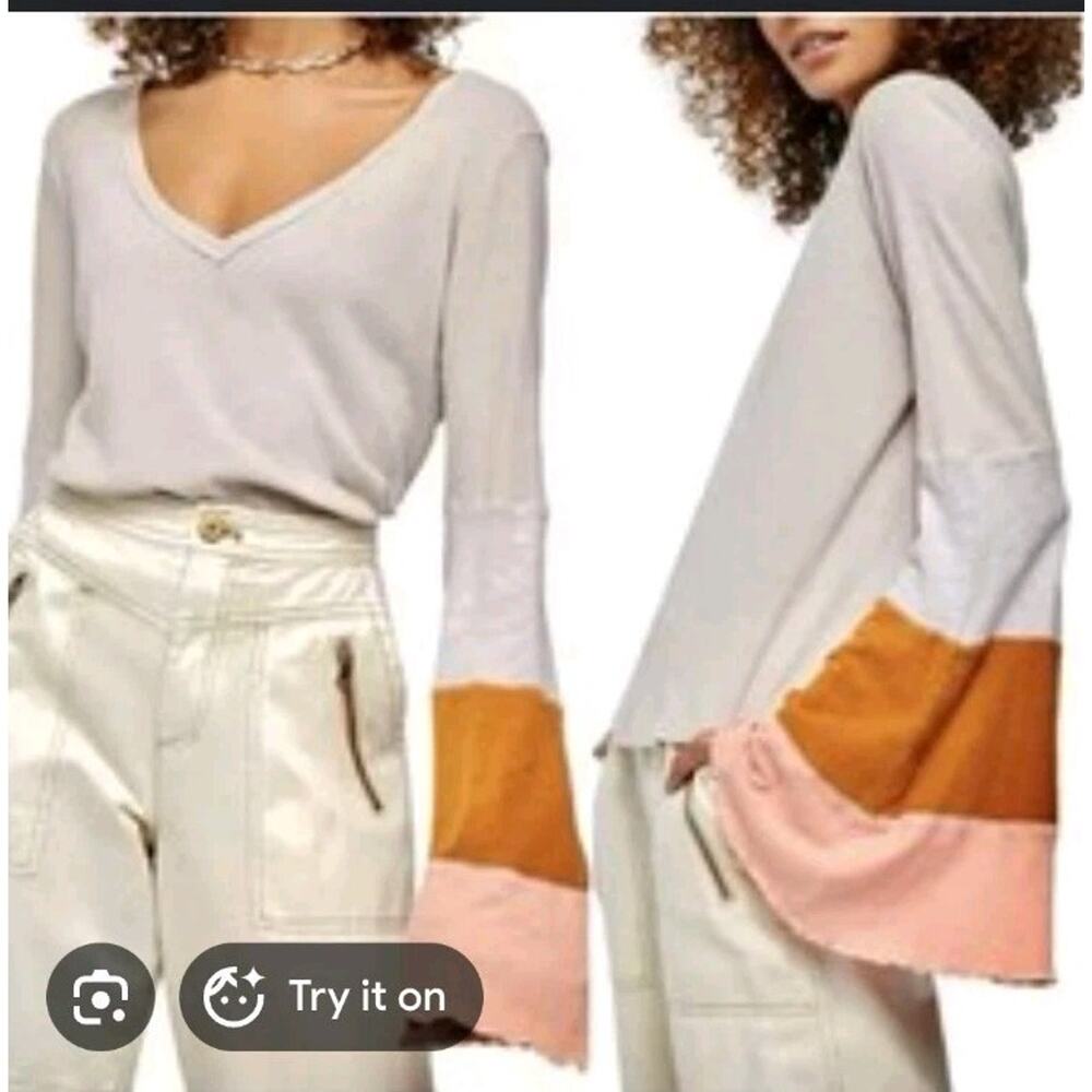 Free People We The Free Spread Your Wings Linen Blend Sweater Small Colorblock